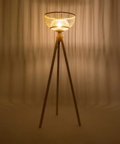 GloboStar® POPPY 01986 Boho Επιδαπέδιο Φωτιστικό Μονόφωτο 1 x E27 IP20 Μπεζ Ξύλο – Μ58 x Π58 x Υ141cm