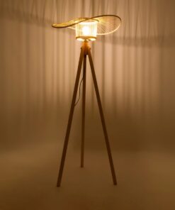 GloboStar® POPPY 01987 Boho Επιδαπέδιο Φωτιστικό Μονόφωτο 1 x E27 IP20 Μπεζ Ξύλο – Μ58 x Π58 x Υ138cm