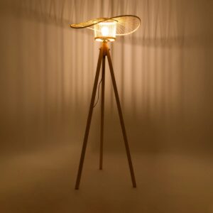 GloboStar® POPPY 01987 Boho Επιδαπέδιο Φωτιστικό Μονόφωτο 1 x E27 IP20 Μπεζ Ξύλο – Μ58 x Π58 x Υ138cm