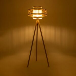 GloboStar® POPPY 01989 Boho Επιδαπέδιο Φωτιστικό Μονόφωτο 1 x E27 IP20 Μπεζ Ξύλο – Μ58 x Π58 x Υ149cm