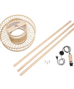 GloboStar® POPPY 01989 Boho Επιδαπέδιο Φωτιστικό Μονόφωτο 1 x E27 IP20 Μπεζ Ξύλο – Μ58 x Π58 x Υ149cm