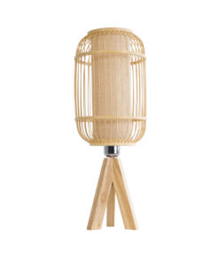 GloboStar® BODHI 01992 Boho Επιτραπέζιο Φωτιστικό Μονόφωτο 1 x E27 AC220-240V IP20 – Φ19 x Υ49cm – Μπεζ Ξύλινο Μπαμπού Πλέγμα – 5 Χρόνια Εγγύηση