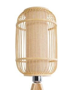 GloboStar® BODHI 01992 Boho Επιτραπέζιο Φωτιστικό Μονόφωτο 1 x E27 AC220-240V IP20 – Φ19 x Υ49cm – Μπεζ Ξύλινο Μπαμπού Πλέγμα – 5 Χρόνια Εγγύηση