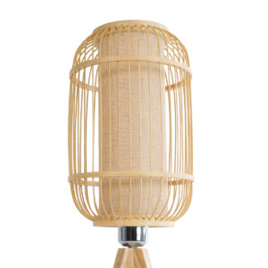 GloboStar® BODHI 01992 Boho Επιτραπέζιο Φωτιστικό Μονόφωτο 1 x E27 AC220-240V IP20 – Φ19 x Υ49cm – Μπεζ Ξύλινο Μπαμπού Πλέγμα – 5 Χρόνια Εγγύηση