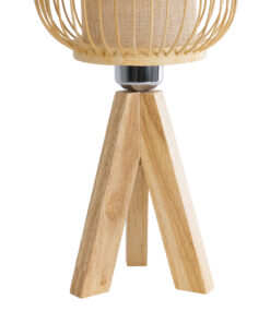 GloboStar® BODHI 01992 Boho Επιτραπέζιο Φωτιστικό Μονόφωτο 1 x E27 AC220-240V IP20 – Φ19 x Υ49cm – Μπεζ Ξύλινο Μπαμπού Πλέγμα – 5 Χρόνια Εγγύηση