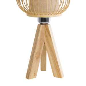 GloboStar® BODHI 01992 Boho Επιτραπέζιο Φωτιστικό Μονόφωτο 1 x E27 AC220-240V IP20 – Φ19 x Υ49cm – Μπεζ Ξύλινο Μπαμπού Πλέγμα – 5 Χρόνια Εγγύηση