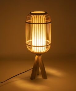 GloboStar® BODHI 01992 Boho Επιτραπέζιο Φωτιστικό Μονόφωτο 1 x E27 AC220-240V IP20 – Φ19 x Υ49cm – Μπεζ Ξύλινο Μπαμπού Πλέγμα – 5 Χρόνια Εγγύηση