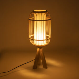 GloboStar® BODHI 01992 Boho Επιτραπέζιο Φωτιστικό Μονόφωτο 1 x E27 AC220-240V IP20 – Φ19 x Υ49cm – Μπεζ Ξύλινο Μπαμπού Πλέγμα – 5 Χρόνια Εγγύηση