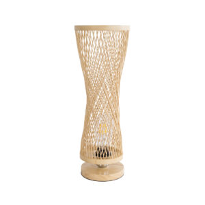 GloboStar® ROWAN 01994 Boho Επιτραπέζιο Φωτιστικό Μονόφωτο 1 x E27 AC220-240V IP20 – Φ17 x Υ42cm – Μπεζ Ξύλινο Μπαμπού Πλέγμα – 5 Χρόνια Εγγύηση