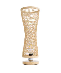 GloboStar® ROWAN 01994 Boho Επιτραπέζιο Φωτιστικό Μονόφωτο 1 x E27 AC220-240V IP20 – Φ17 x Υ42cm – Μπεζ Ξύλινο Μπαμπού Πλέγμα – 5 Χρόνια Εγγύηση