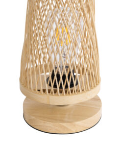 GloboStar® ROWAN 01994 Boho Επιτραπέζιο Φωτιστικό Μονόφωτο 1 x E27 AC220-240V IP20 – Φ17 x Υ42cm – Μπεζ Ξύλινο Μπαμπού Πλέγμα – 5 Χρόνια Εγγύηση