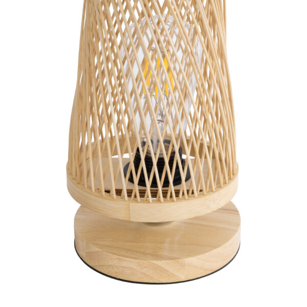 GloboStar® ROWAN 01994 Boho Επιτραπέζιο Φωτιστικό Μονόφωτο 1 x E27 AC220-240V IP20 – Φ17 x Υ42cm – Μπεζ Ξύλινο Μπαμπού Πλέγμα – 5 Χρόνια Εγγύηση