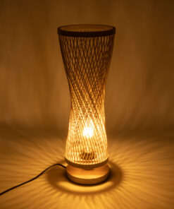 GloboStar® ROWAN 01994 Boho Επιτραπέζιο Φωτιστικό Μονόφωτο 1 x E27 AC220-240V IP20 – Φ17 x Υ42cm – Μπεζ Ξύλινο Μπαμπού Πλέγμα – 5 Χρόνια Εγγύηση