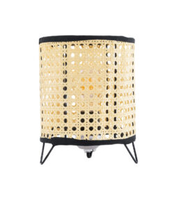 GloboStar® MONTE 01996 Μοντέρνο Επιτραπέζιο Φωτιστικό Πορτατίφ Μονόφωτο 1 x E27 AC220-240V IP20 – Φ16 x Υ22cm – Μαύρο Ύφασμα με Μπεζ Ξύλινο Μπαμπού Πλέγμα