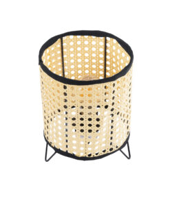 GloboStar® MONTE 01996 Μοντέρνο Επιτραπέζιο Φωτιστικό Πορτατίφ Μονόφωτο 1 x E27 AC220-240V IP20 – Φ16 x Υ22cm – Μαύρο Ύφασμα με Μπεζ Ξύλινο Μπαμπού Πλέγμα