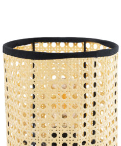 GloboStar® MONTE 01996 Μοντέρνο Επιτραπέζιο Φωτιστικό Πορτατίφ Μονόφωτο 1 x E27 AC220-240V IP20 – Φ16 x Υ22cm – Μαύρο Ύφασμα με Μπεζ Ξύλινο Μπαμπού Πλέγμα