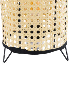 GloboStar® MONTE 01996 Μοντέρνο Επιτραπέζιο Φωτιστικό Πορτατίφ Μονόφωτο 1 x E27 AC220-240V IP20 – Φ16 x Υ22cm – Μαύρο Ύφασμα με Μπεζ Ξύλινο Μπαμπού Πλέγμα