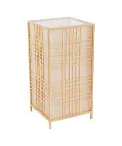 GloboStar® JUNIE 01997 Boho Επιτραπέζιο Φωτιστικό Πορτατίφ Μονόφωτο 1 x E27 AC220-240V IP20 – Μ20 x Π20 x Υ40cm – Μπεζ Ύφασμα με Μπεζ Ξύλινο Μπαμπού Πλέγμα