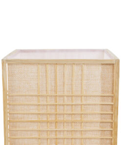 GloboStar® JUNIE 01997 Boho Επιτραπέζιο Φωτιστικό Πορτατίφ Μονόφωτο 1 x E27 AC220-240V IP20 – Μ20 x Π20 x Υ40cm – Μπεζ Ύφασμα με Μπεζ Ξύλινο Μπαμπού Πλέγμα