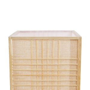 GloboStar® JUNIE 01997 Boho Επιτραπέζιο Φωτιστικό Πορτατίφ Μονόφωτο 1 x E27 AC220-240V IP20 – Μ20 x Π20 x Υ40cm – Μπεζ Ύφασμα με Μπεζ Ξύλινο Μπαμπού Πλέγμα