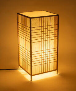 GloboStar® JUNIE 01997 Boho Επιτραπέζιο Φωτιστικό Πορτατίφ Μονόφωτο 1 x E27 AC220-240V IP20 – Μ20 x Π20 x Υ40cm – Μπεζ Ύφασμα με Μπεζ Ξύλινο Μπαμπού Πλέγμα