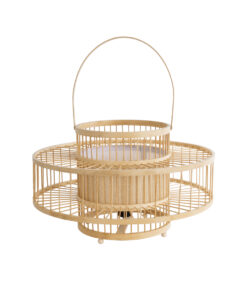 GloboStar® SORENIA 02003 Boho Επιδαπέδιο Φωτιστικό Μονόφωτο 1 x E27 AC220-240V IP20 – Φ48 x Υ27cm – Μπεζ Ξύλινο Μπαμπού Πλέγμα – 5 Χρόνια Εγγύηση