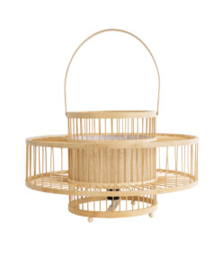 GloboStar® SORENIA 02003 Boho Επιδαπέδιο Φωτιστικό Μονόφωτο 1 x E27 AC220-240V IP20 – Φ48 x Υ27cm – Μπεζ Ξύλινο Μπαμπού Πλέγμα – 5 Χρόνια Εγγύηση