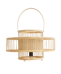 GloboStar® SORENIA 02003 Boho Επιδαπέδιο Φωτιστικό Μονόφωτο 1 x E27 AC220-240V IP20 – Φ48 x Υ27cm – Μπεζ Ξύλινο Μπαμπού Πλέγμα – 5 Χρόνια Εγγύηση