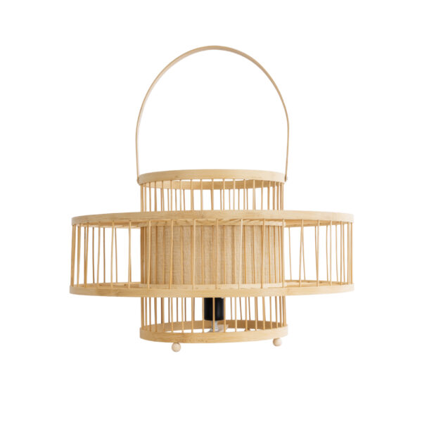 GloboStar® SORENIA 02003 Boho Επιδαπέδιο Φωτιστικό Μονόφωτο 1 x E27 AC220-240V IP20 – Φ48 x Υ27cm – Μπεζ Ξύλινο Μπαμπού Πλέγμα – 5 Χρόνια Εγγύηση