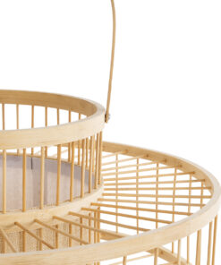 GloboStar® SORENIA 02003 Boho Επιδαπέδιο Φωτιστικό Μονόφωτο 1 x E27 AC220-240V IP20 – Φ48 x Υ27cm – Μπεζ Ξύλινο Μπαμπού Πλέγμα – 5 Χρόνια Εγγύηση