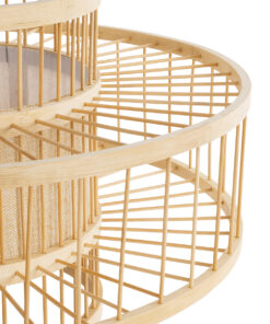 GloboStar® SORENIA 02003 Boho Επιδαπέδιο Φωτιστικό Μονόφωτο 1 x E27 AC220-240V IP20 – Φ48 x Υ27cm – Μπεζ Ξύλινο Μπαμπού Πλέγμα – 5 Χρόνια Εγγύηση