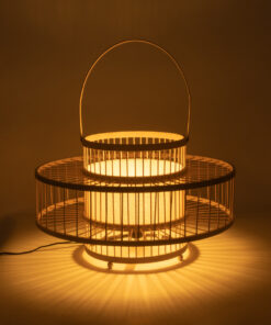 GloboStar® SORENIA 02003 Boho Επιδαπέδιο Φωτιστικό Μονόφωτο 1 x E27 AC220-240V IP20 – Φ48 x Υ27cm – Μπεζ Ξύλινο Μπαμπού Πλέγμα – 5 Χρόνια Εγγύηση