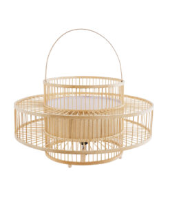 GloboStar® SORENIA 02004 Boho Επιδαπέδιο Φωτιστικό Μονόφωτο 1 x E27 AC220-240V IP20 – Φ60 x Υ32cm – Μπεζ Ξύλινο Μπαμπού Πλέγμα