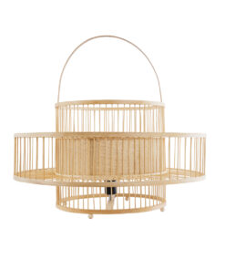 GloboStar® SORENIA 02004 Boho Επιδαπέδιο Φωτιστικό Μονόφωτο 1 x E27 AC220-240V IP20 – Φ60 x Υ32cm – Μπεζ Ξύλινο Μπαμπού Πλέγμα