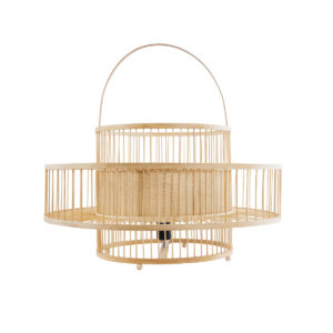 GloboStar® SORENIA 02004 Boho Επιδαπέδιο Φωτιστικό Μονόφωτο 1 x E27 AC220-240V IP20 – Φ60 x Υ32cm – Μπεζ Ξύλινο Μπαμπού Πλέγμα