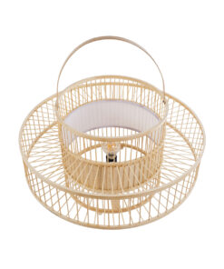 GloboStar® SORENIA 02004 Boho Επιδαπέδιο Φωτιστικό Μονόφωτο 1 x E27 AC220-240V IP20 – Φ60 x Υ32cm – Μπεζ Ξύλινο Μπαμπού Πλέγμα