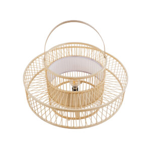 GloboStar® SORENIA 02004 Boho Επιδαπέδιο Φωτιστικό Μονόφωτο 1 x E27 AC220-240V IP20 – Φ60 x Υ32cm – Μπεζ Ξύλινο Μπαμπού Πλέγμα