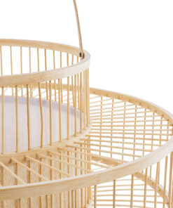 GloboStar® SORENIA 02004 Boho Επιδαπέδιο Φωτιστικό Μονόφωτο 1 x E27 AC220-240V IP20 – Φ60 x Υ32cm – Μπεζ Ξύλινο Μπαμπού Πλέγμα