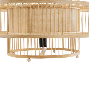 GloboStar® SORENIA 02004 Boho Επιδαπέδιο Φωτιστικό Μονόφωτο 1 x E27 AC220-240V IP20 – Φ60 x Υ32cm – Μπεζ Ξύλινο Μπαμπού Πλέγμα