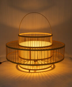 GloboStar® SORENIA 02004 Boho Επιδαπέδιο Φωτιστικό Μονόφωτο 1 x E27 AC220-240V IP20 – Φ60 x Υ32cm – Μπεζ Ξύλινο Μπαμπού Πλέγμα