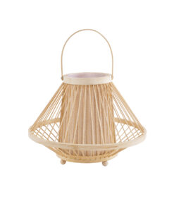 GloboStar® CATHY 02006 Boho Επιτραπέζιο Φωτιστικό Πορτατίφ Μονόφωτο 1 x E27 AC220-240V IP20 – Φ30 x Υ22cm – Μπεζ Ύφασμα με Μπεζ Ξύλινο Μπαμπού Πλέγμα