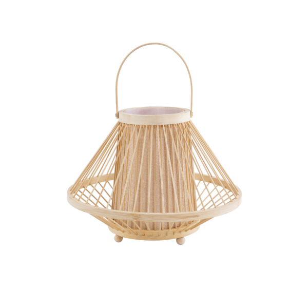 GloboStar® CATHY 02006 Boho Επιτραπέζιο Φωτιστικό Πορτατίφ Μονόφωτο 1 x E27 AC220-240V IP20 - Φ30 x Υ22cm - Μπεζ Ύφασμα με Μπεζ Ξύλινο Μπαμπού Πλέγμα