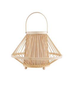 GloboStar® CATHY 02006 Boho Επιτραπέζιο Φωτιστικό Πορτατίφ Μονόφωτο 1 x E27 AC220-240V IP20 – Φ30 x Υ22cm – Μπεζ Ύφασμα με Μπεζ Ξύλινο Μπαμπού Πλέγμα