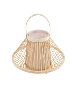 GloboStar® CATHY 02006 Boho Επιτραπέζιο Φωτιστικό Πορτατίφ Μονόφωτο 1 x E27 AC220-240V IP20 – Φ30 x Υ22cm – Μπεζ Ύφασμα με Μπεζ Ξύλινο Μπαμπού Πλέγμα