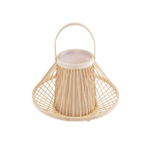 GloboStar® CATHY 02006 Boho Επιτραπέζιο Φωτιστικό Πορτατίφ Μονόφωτο 1 x E27 AC220-240V IP20 – Φ30 x Υ22cm – Μπεζ Ύφασμα με Μπεζ Ξύλινο Μπαμπού Πλέγμα