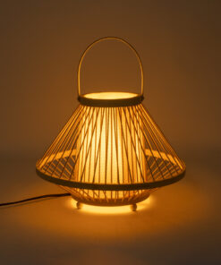 GloboStar® CATHY 02006 Boho Επιτραπέζιο Φωτιστικό Πορτατίφ Μονόφωτο 1 x E27 AC220-240V IP20 – Φ30 x Υ22cm – Μπεζ Ύφασμα με Μπεζ Ξύλινο Μπαμπού Πλέγμα