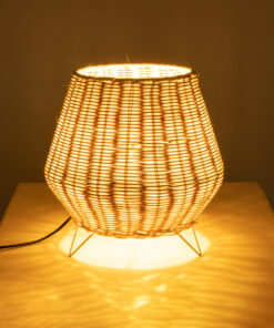 GloboStar® BOLSON 02010 Boho Επιδαπέδιο Φωτιστικό Μονόφωτο 1 x E27 AC220-240V IP20 – Φ30 x Υ30cm – Μπεζ Ξύλινο Μπαμπού Πλέγμα