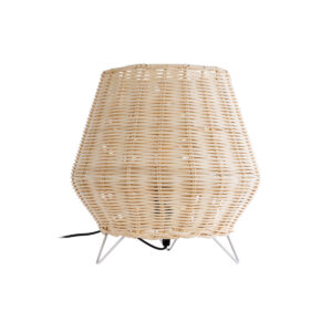 GloboStar® BOLSON 02010 Boho Επιδαπέδιο Φωτιστικό Μονόφωτο 1 x E27 AC220-240V IP20 – Φ30 x Υ30cm – Μπεζ Ξύλινο Μπαμπού Πλέγμα