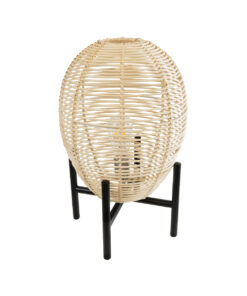 GloboStar® NERINA 02014 Boho Επιτραπέζιο Φωτιστικό Πορτατίφ Μονόφωτο 1 x E27 AC220-240V IP20 – Φ30 x Υ50cm – Μαύρο Μεταλλικό με Μπεζ Ρατάν Καπέλο Πλέγμα – 5 Χρόνια Εγγύηση