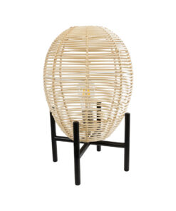 GloboStar® NERINA 02014 Boho Επιτραπέζιο Φωτιστικό Πορτατίφ Μονόφωτο 1 x E27 AC220-240V IP20 – Φ30 x Υ50cm – Μαύρο Μεταλλικό με Μπεζ Ρατάν Καπέλο Πλέγμα – 5 Χρόνια Εγγύηση